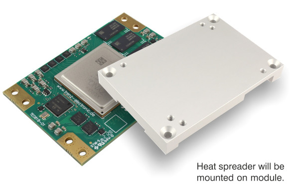 UltraSOM+ MPSoC-Modul with Zynq UltraScale+ ZU9EG-I and mounted Heat Spreader